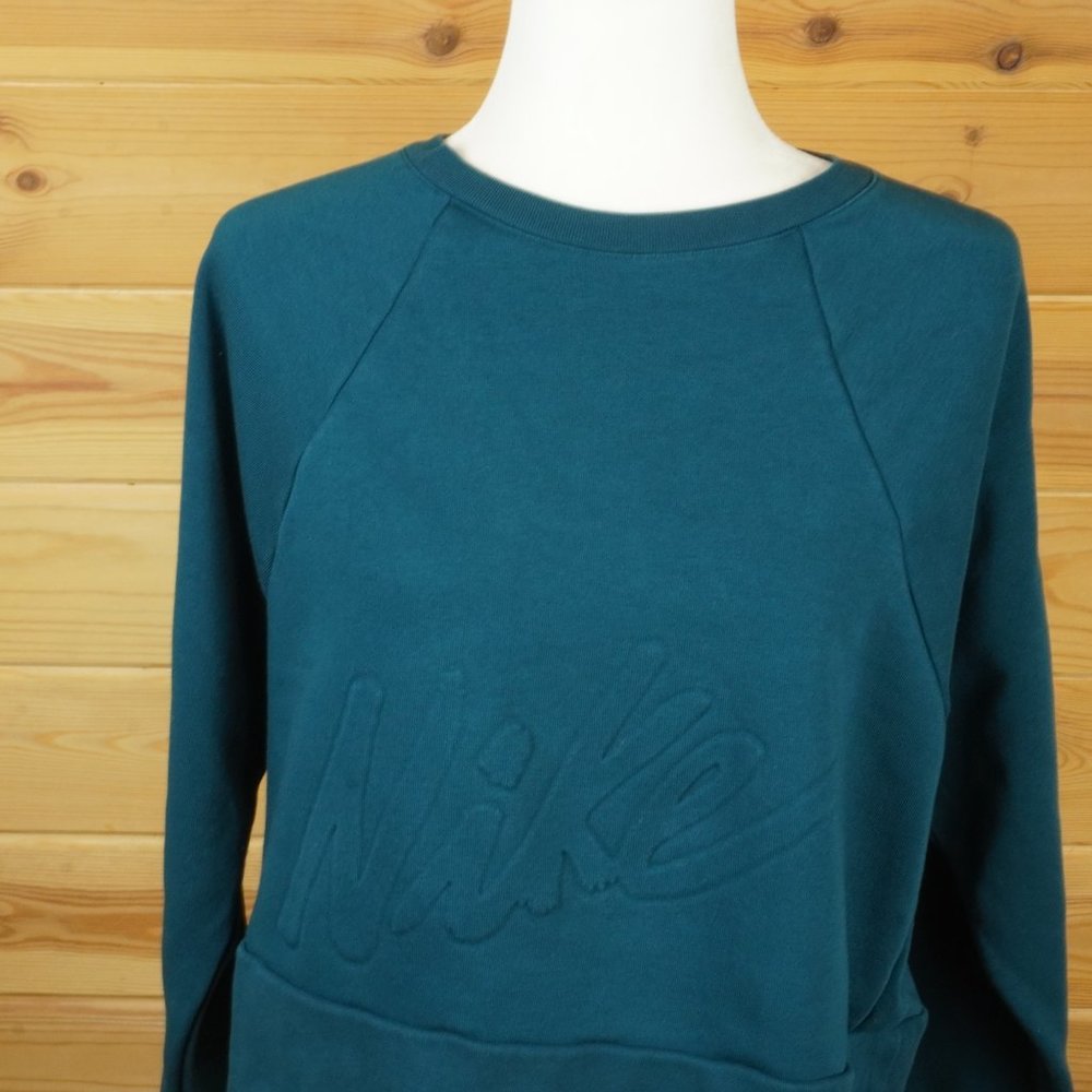 Nike Yoga Lux Teal Dri Fit Cropped Pullover‎ Fleece Crew Sweatshirt Size Large - Picture 2 of 6